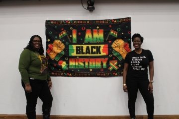 Mercy University Campus Life Director Alena Kush and poet Jaylene Clark Owens at Black Excellence Dinner