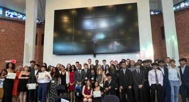 2024 Summer Leadership Academy participants pose in the Rotunda at Mercy University's Westchester Campus