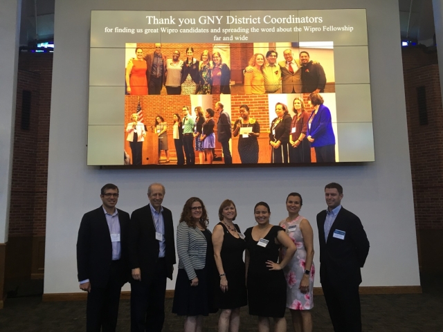 antosh Karagada, Dr. Arthur Eisenkraft, Dr. Meghan Marrero, Mary Ushay, Daniela Martinez, Dr. Amanda Gunning and Dr. Peter Hillman stand for a photo at the conference