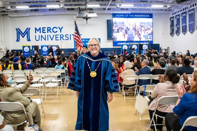 President Parish walks out during the recessional after her inauguration