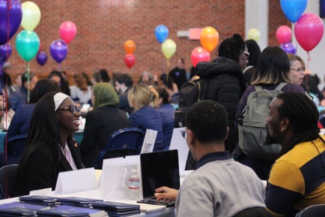 Mercy University student meeting with potential employers at Speed Networking Career Fair